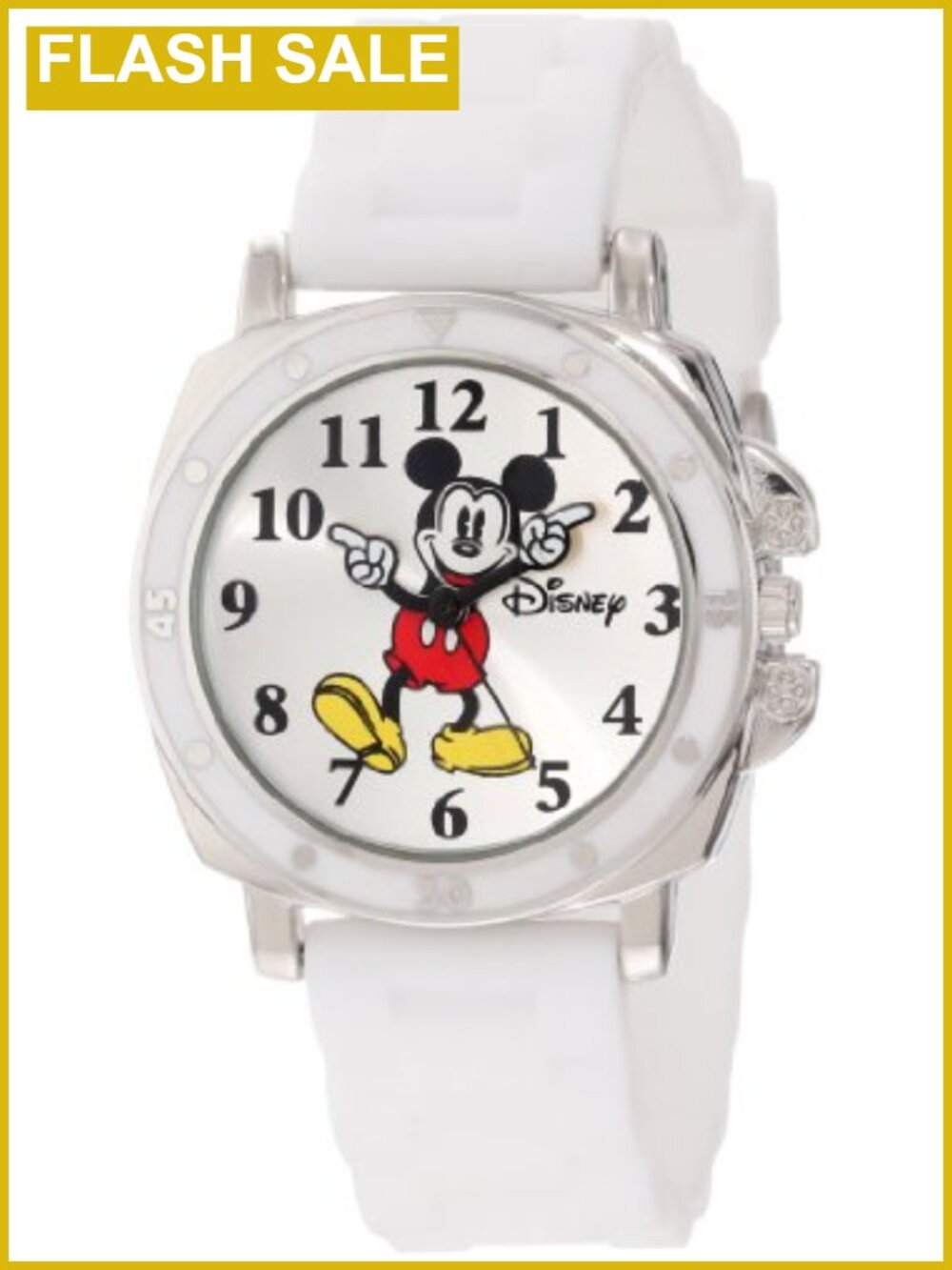Kids Mickey Mouse Analog Watch White Rubber Band Buckle Closure